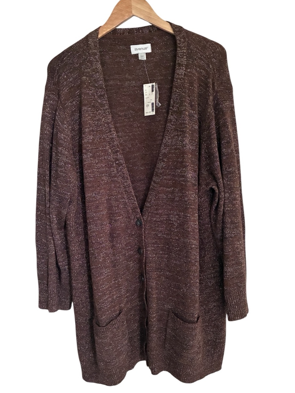 NWT Avenue Brown Fall Cabincore Grandpa Button-Front Long Line Cardigan Sz 22/24